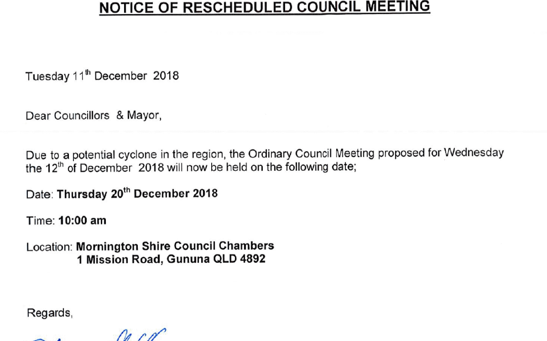 Reschedule December Ordinary Council Meeting