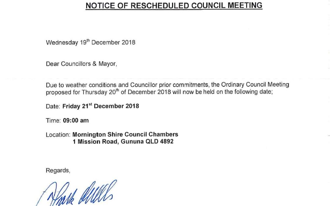 Rescheduled December Council Meeting