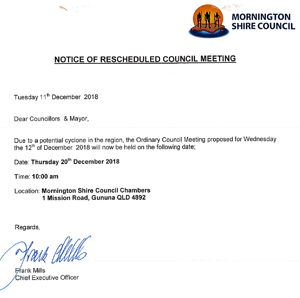 Reschedule December Ordinary Council Meeting